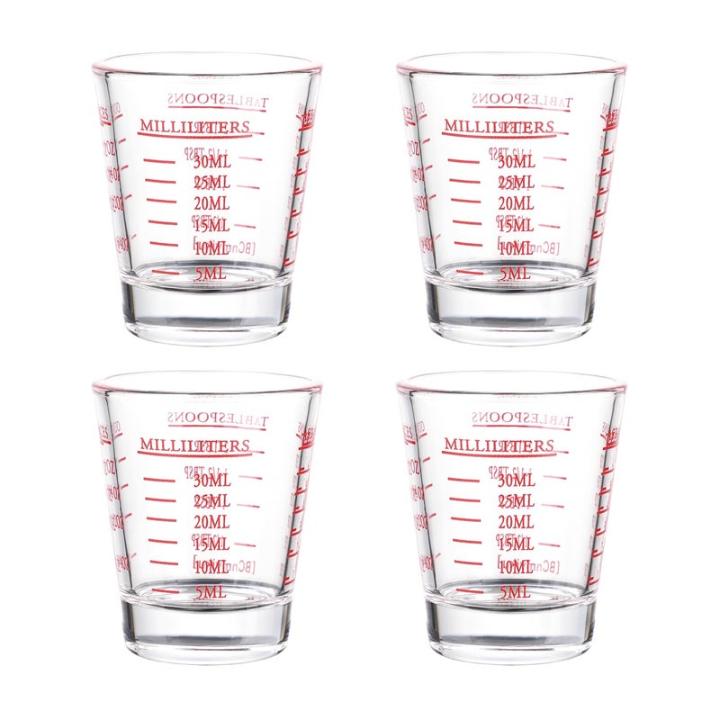 BCnmviku 4 Pack Shot Glasses Measuring cup Espresso Shot Glass Liquid Heavy Glass Wine Glass 26-Incremental Measurement 1oz, 6 Tsp, 2 Tbs, 30ml By BCnmviku (4 pack-red) - Image 1